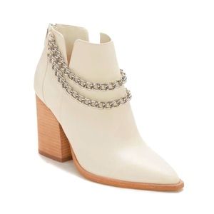 Vince Camuto Cream Leather Chain-Trim Ankle Booties